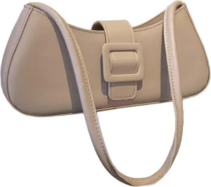 Women's Glossy Buckle Retro Hobo Bags PU Leather Solid Clutch Shoulder Underarm Purses Strap Tote Handbags