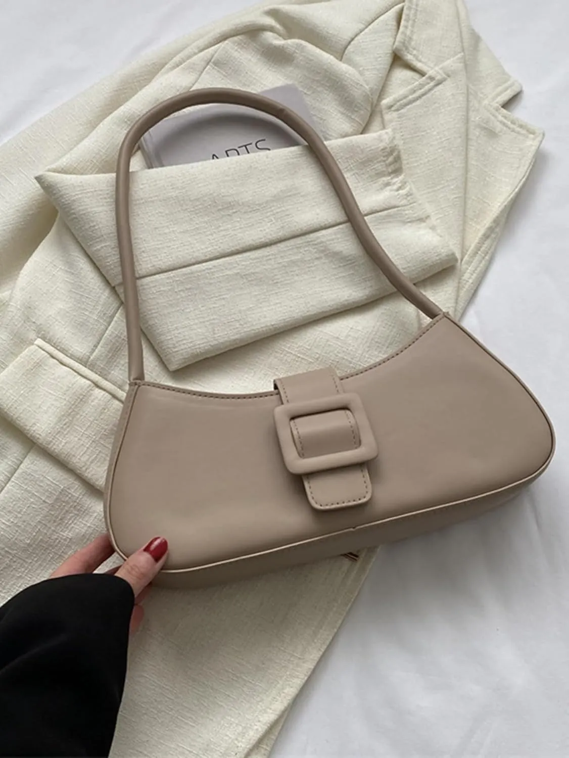Women's Glossy Buckle Retro Hobo Bags PU Leather Solid Clutch Shoulder Underarm Purses Strap Tote Handbags