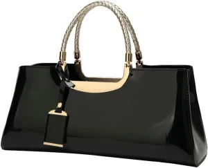 Women's Glossy Patent Vegan Leather Handbag Large Shoulder Tote Bag Ladies Evening Clutch Purse Party Satchel