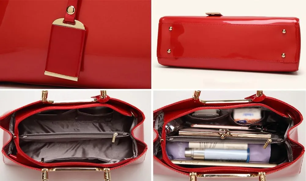 Women's Glossy Patent Vegan Leather Handbag Large Shoulder Tote Bag Ladies Evening Clutch Purse Party Satchel
