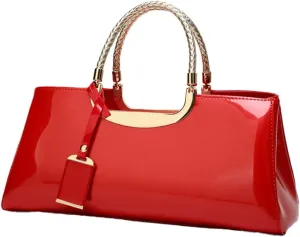 Women's Glossy Patent Vegan Leather Handbag Large Shoulder Tote Bag Ladies Evening Clutch Purse Party Satchel