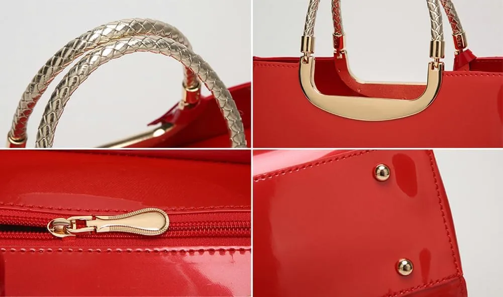 Women's Glossy Patent Vegan Leather Handbag Large Shoulder Tote Bag Ladies Evening Clutch Purse Party Satchel