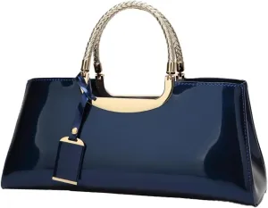 Women's Glossy Patent Vegan Leather Handbag Large Shoulder Tote Bag Ladies Evening Clutch Purse Party Satchel