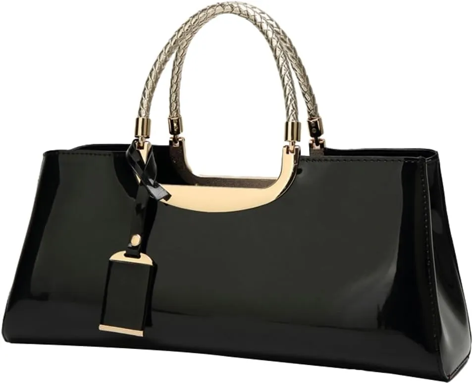 Women's Glossy Patent Vegan Leather Handbag Large Shoulder Tote Bag Ladies Evening Clutch Purse Party Satchel