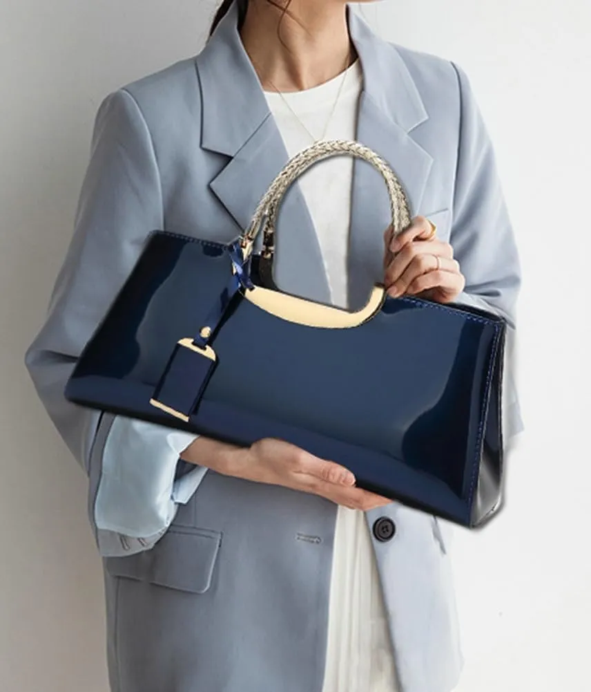 Women's Glossy Patent Vegan Leather Handbag Large Shoulder Tote Bag Ladies Evening Clutch Purse Party Satchel