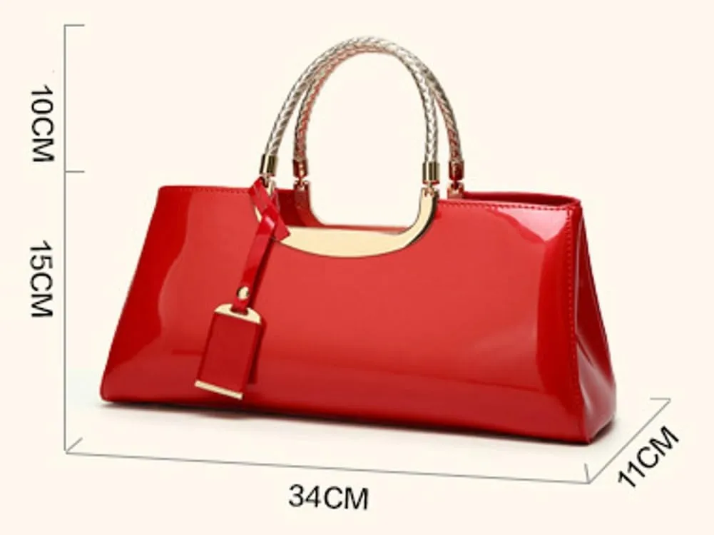 Women's Glossy Patent Vegan Leather Handbag Large Shoulder Tote Bag Ladies Evening Clutch Purse Party Satchel