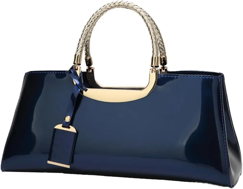 Women's Glossy Patent Vegan Leather Handbag Large Shoulder Tote Bag Ladies Evening Clutch Purse Party Satchel