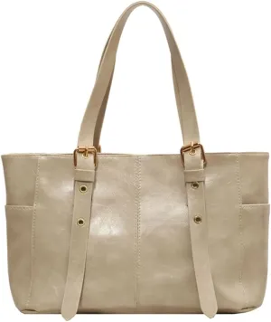 Women's Glossy PU Leather Shoulder Bag Trendy Large Tote Handbag Retro Top Handle Purse