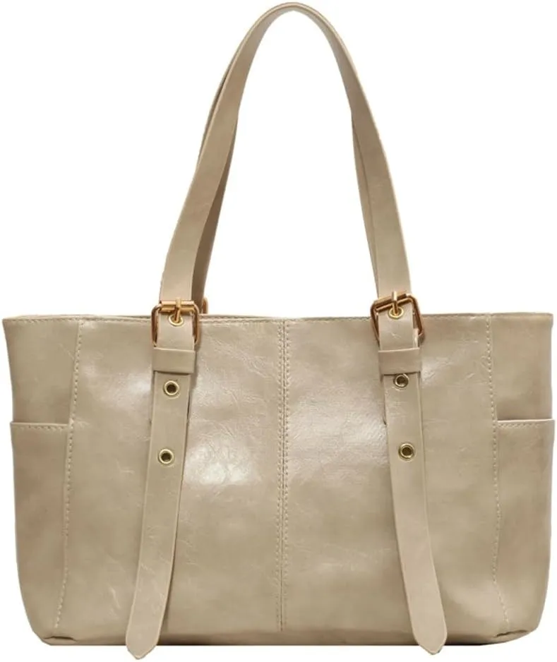 Women's Glossy PU Leather Shoulder Bag Trendy Large Tote Handbag Retro Top Handle Purse