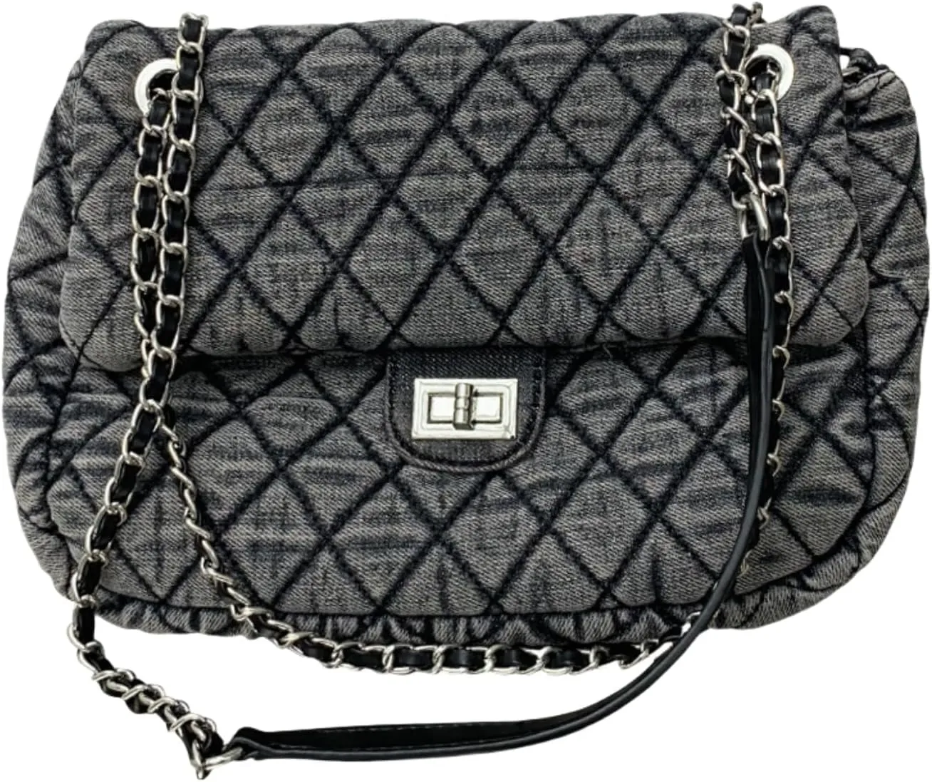 Women's Grey Casual Diamond Checker Denim Retro Fashion One Shoulder Handbag Crossbody Wallets
