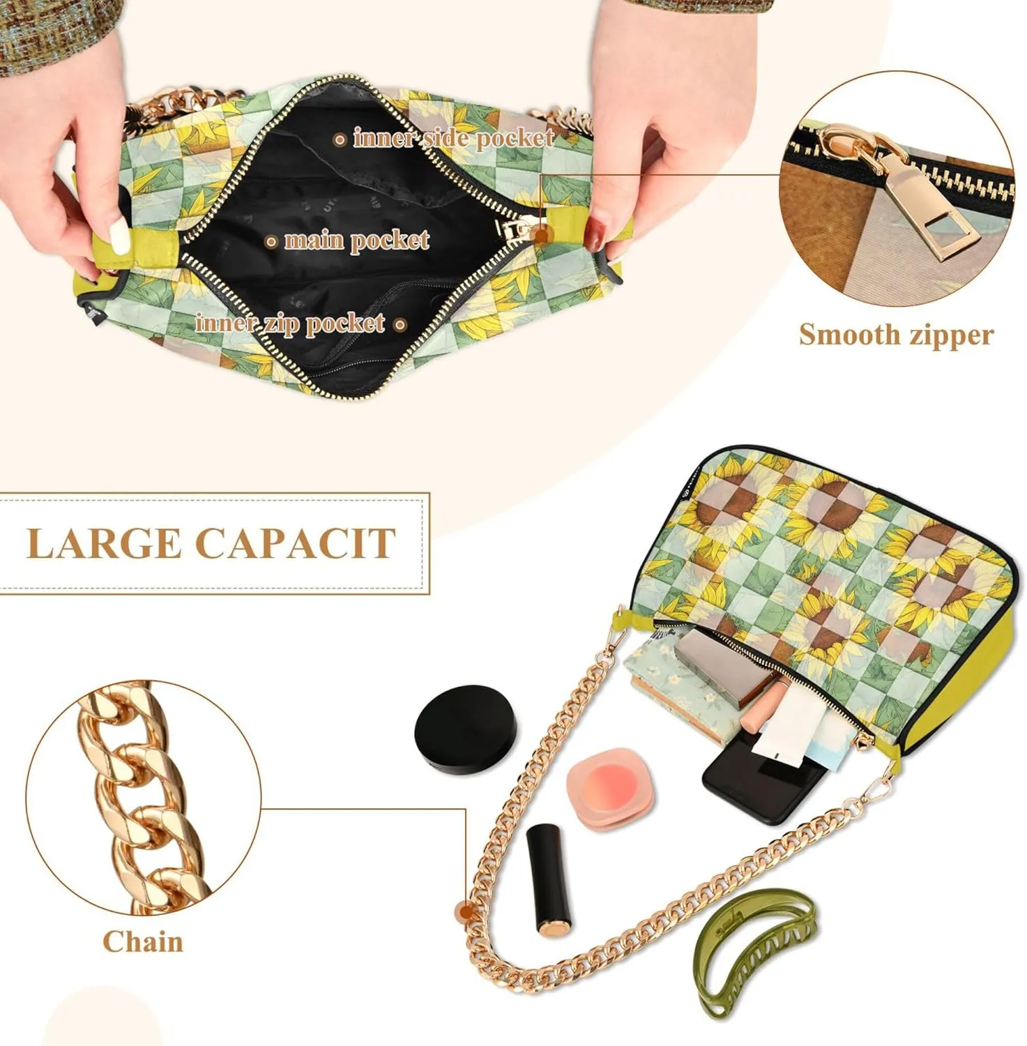 Women's Handbags Tote Crossbody Bag Stylish Purse Ladies Shoulder Bag Handbag Monochrome Checkerboard Crescent Bag