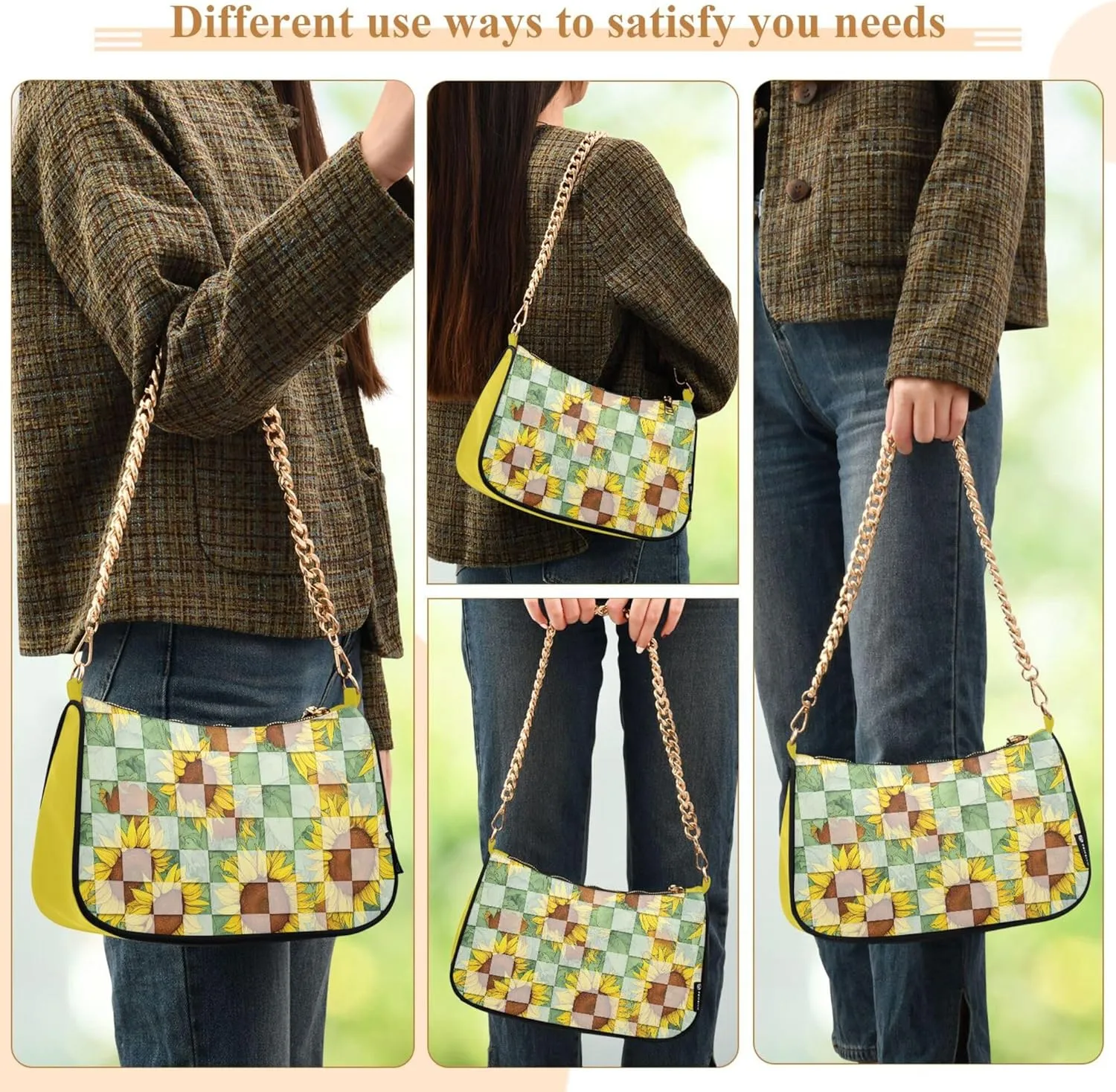 Women's Handbags Tote Crossbody Bag Stylish Purse Ladies Shoulder Bag Handbag Monochrome Checkerboard Crescent Bag