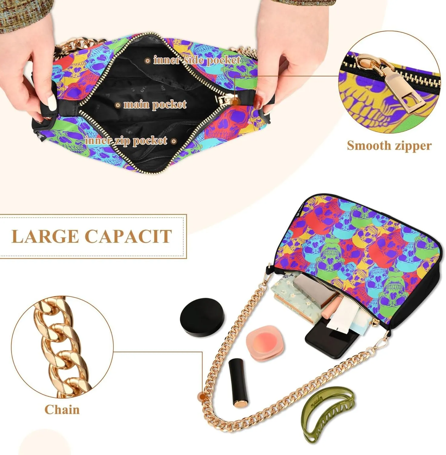 Women's Handbags Tote Crossbody Bag Stylish Purse Ladies Shoulder Bag Handbag Neon Watermelon Black Crescent Bag