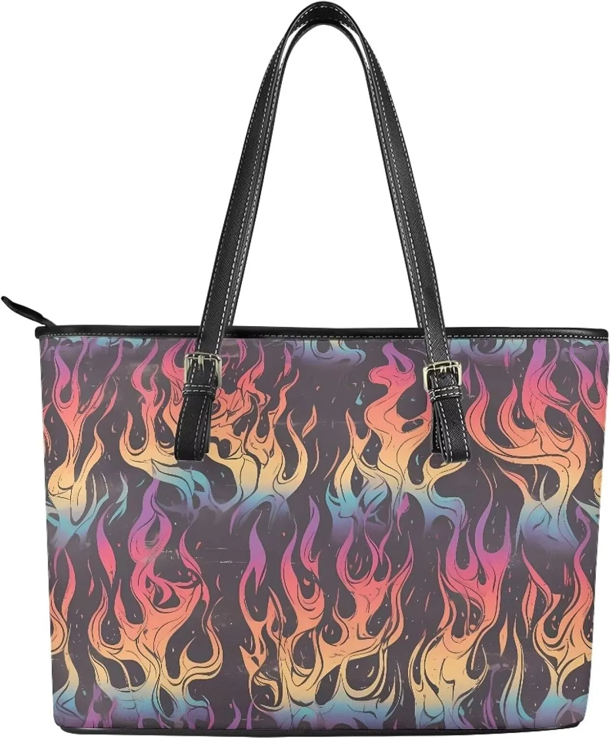 Womens Leather Tote Office Shoulder Bags, Cow Spots PU Leather Tote Bags Boho Shopping Carry Messenger Handbag