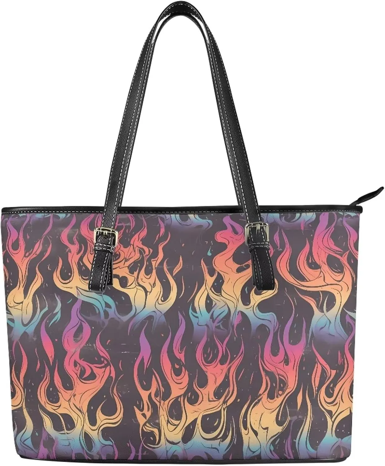 Womens Leather Tote Office Shoulder Bags, Cow Spots PU Leather Tote Bags Boho Shopping Carry Messenger Handbag