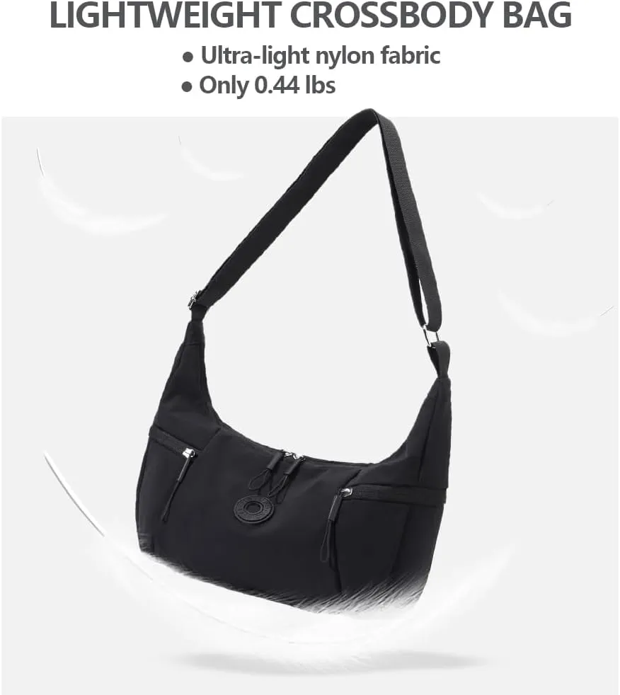 Women’s Lightweight Crossbody Bag Waterproof Sling Bag, Nylon Crescent Purse Casual Cross Body Handbag with Adjustable Strap