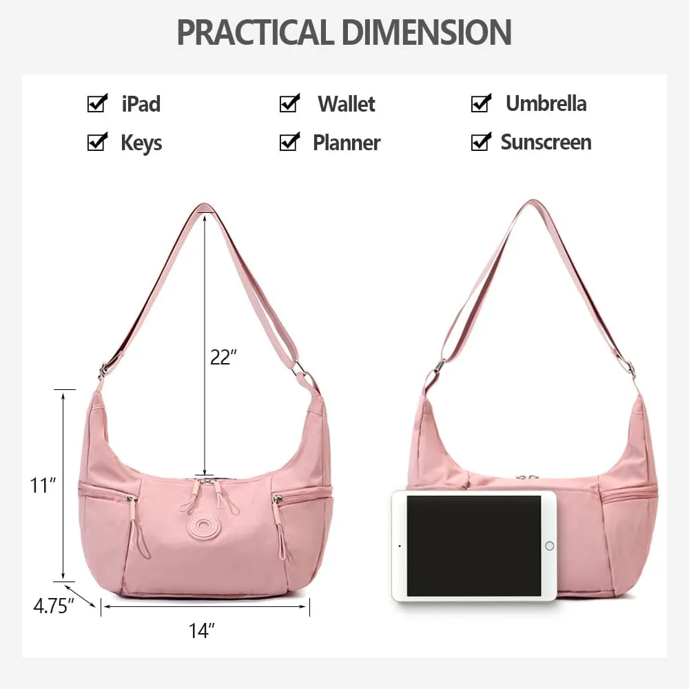 Women’s Lightweight Crossbody Bag Waterproof Sling Bag, Nylon Crescent Purse Casual Cross Body Handbag with Adjustable Strap
