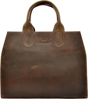 Women's Lightweight Vintage Leather Tote Bag - Handmade Shoulder Bag, Purse, Satchel, Hobo Handbag for Office and Casual Use