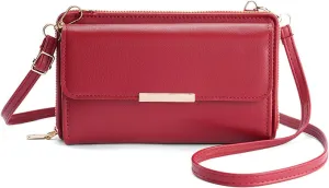 Women's long wallet, large capacity mobile phone, crossbody bag, solid color coin purse