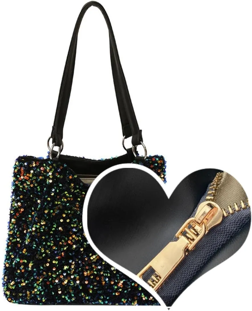 Womens Mermaid Sequins Shoulder Bag Reversible Sequin Handbag Purse Sparkling Tote Shiny Hobo Bag