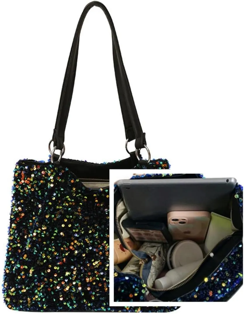 Womens Mermaid Sequins Shoulder Bag Reversible Sequin Handbag Purse Sparkling Tote Shiny Hobo Bag