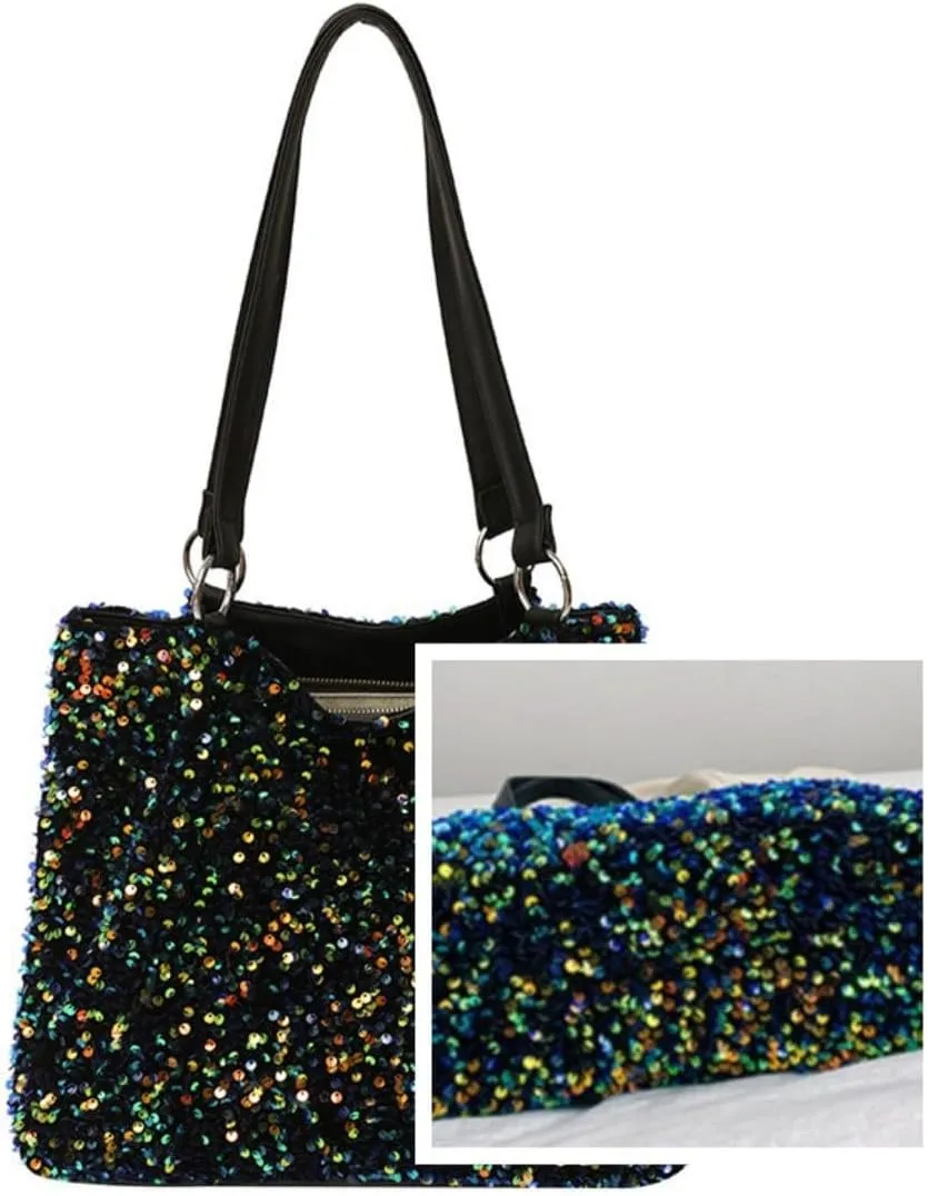 Womens Mermaid Sequins Shoulder Bag Reversible Sequin Handbag Purse Sparkling Tote Shiny Hobo Bag