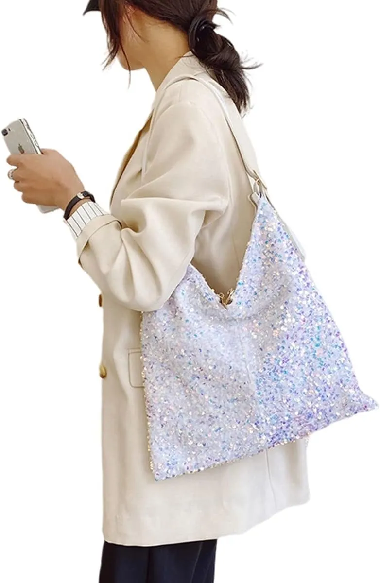Womens Mermaid Sequins Shoulder Bag Reversible Sequin Handbag Purse Sparkling Tote Shiny Hobo Bag