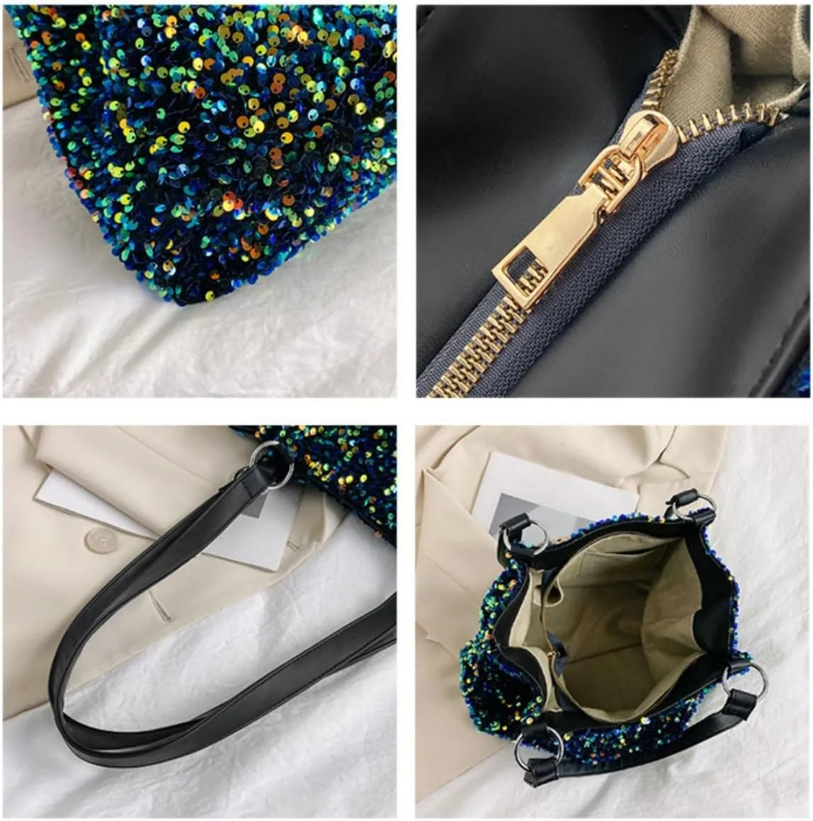 Womens Mermaid Sequins Shoulder Bag Reversible Sequin Handbag Purse Sparkling Tote Shiny Hobo Bag