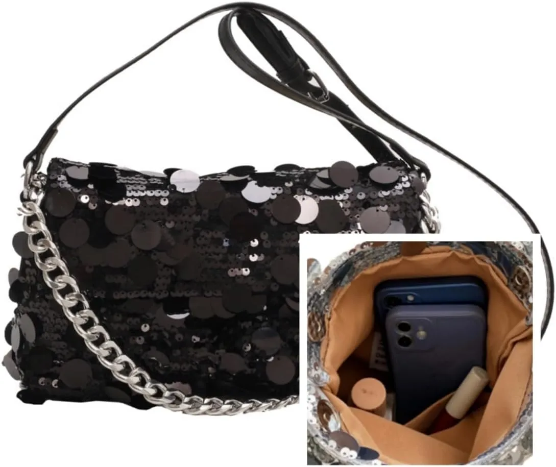 Womens Mermaid Sequins Shoulder Bag Reversible Sequin Handbag Purse Sparkling Tote Shiny Hobo Bag