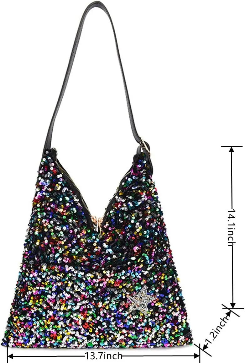 Womens Mermaid Sequins Shoulder Bag Reversible Sequin Handbag Purse Sparkling Tote Shiny Hobo Bag