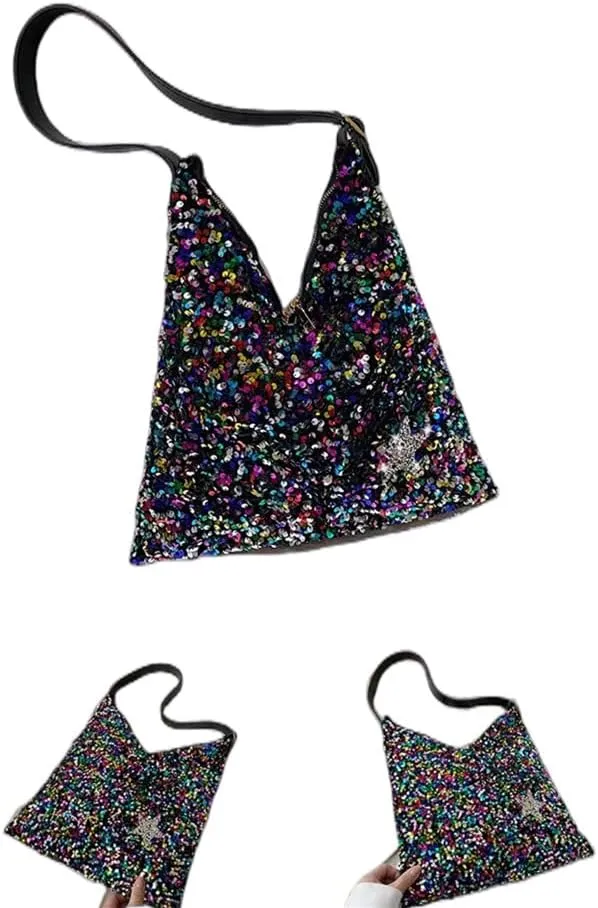 Womens Mermaid Sequins Shoulder Bag Reversible Sequin Handbag Purse Sparkling Tote Shiny Hobo Bag