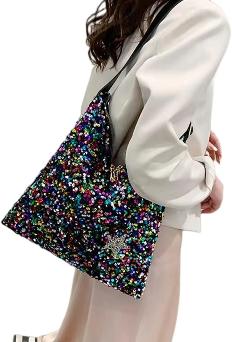 Womens Mermaid Sequins Shoulder Bag Reversible Sequin Handbag Purse Sparkling Tote Shiny Hobo Bag