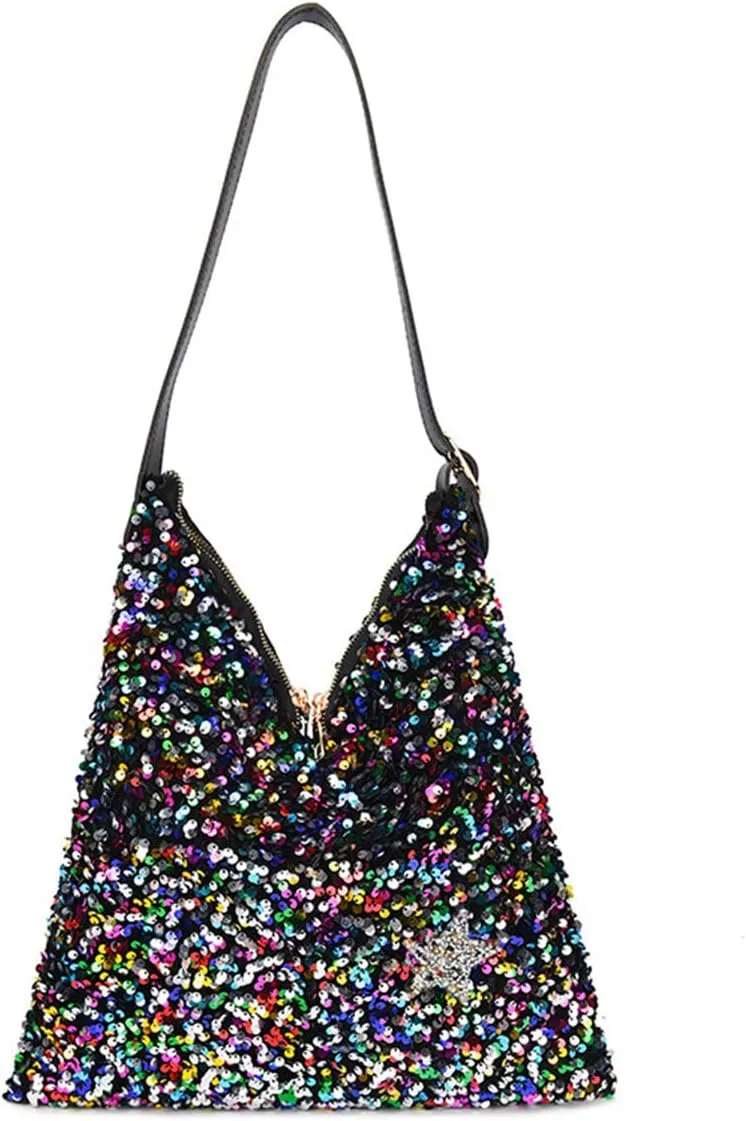 Womens Mermaid Sequins Shoulder Bag Reversible Sequin Handbag Purse Sparkling Tote Shiny Hobo Bag