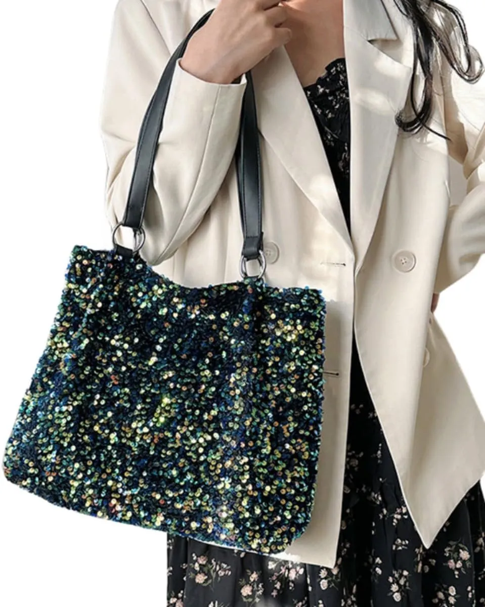 Womens Mermaid Sequins Shoulder Bag Reversible Sequin Handbag Purse Sparkling Tote Shiny Hobo Bag