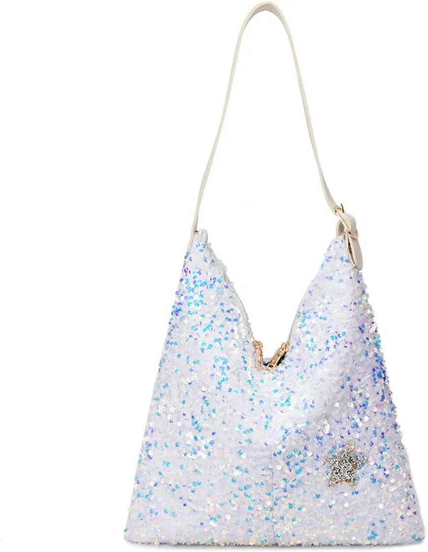 Womens Mermaid Sequins Shoulder Bag Reversible Sequin Handbag Purse Sparkling Tote Shiny Hobo Bag