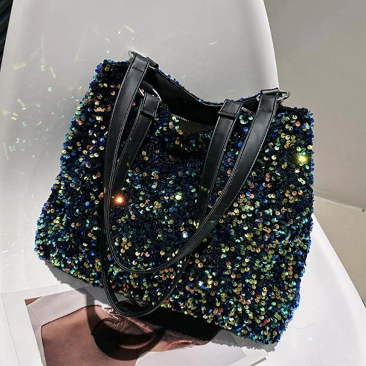 Womens Mermaid Sequins Shoulder Bag Reversible Sequin Handbag Purse Sparkling Tote Shiny Hobo Bag
