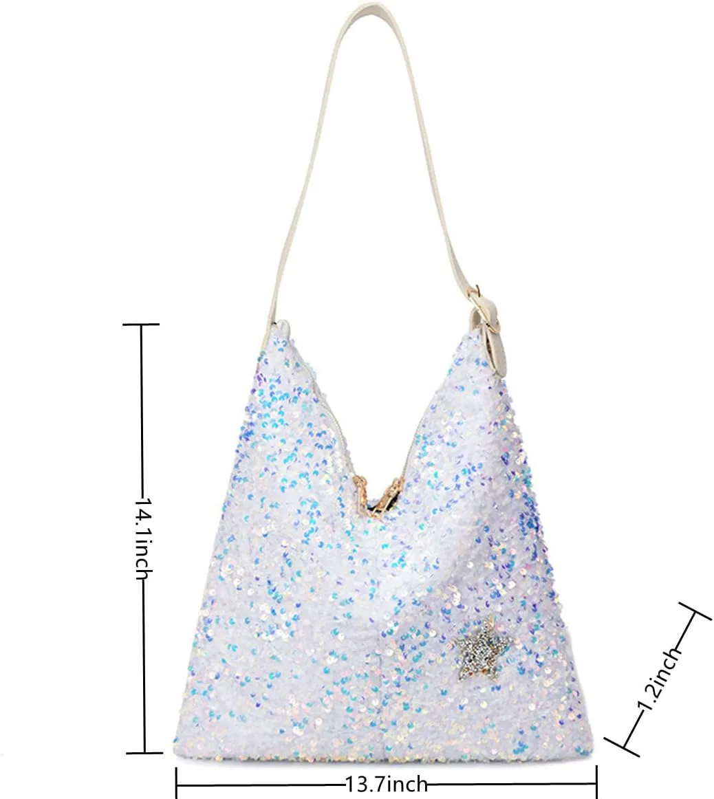 Womens Mermaid Sequins Shoulder Bag Reversible Sequin Handbag Purse Sparkling Tote Shiny Hobo Bag