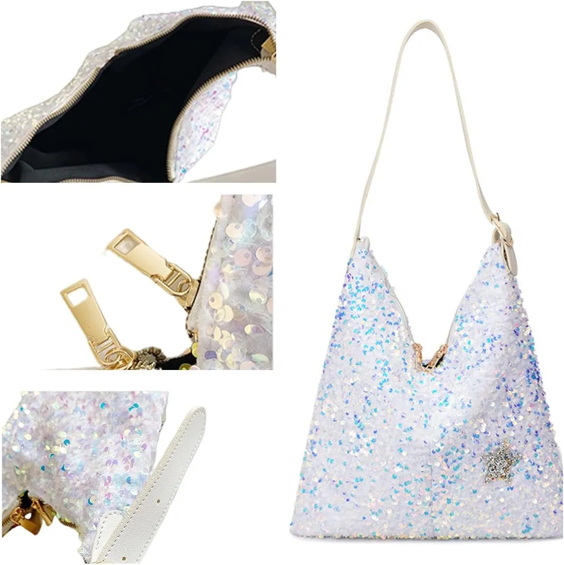 Womens Mermaid Sequins Shoulder Bag Reversible Sequin Handbag Purse Sparkling Tote Shiny Hobo Bag