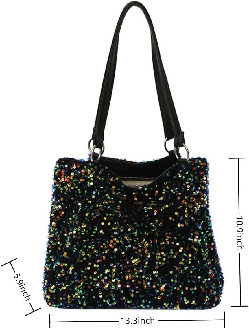 Womens Mermaid Sequins Shoulder Bag Reversible Sequin Handbag Purse Sparkling Tote Shiny Hobo Bag