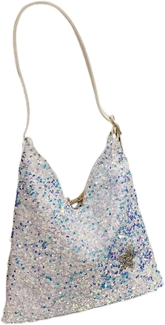 Womens Mermaid Sequins Shoulder Bag Reversible Sequin Handbag Purse Sparkling Tote Shiny Hobo Bag