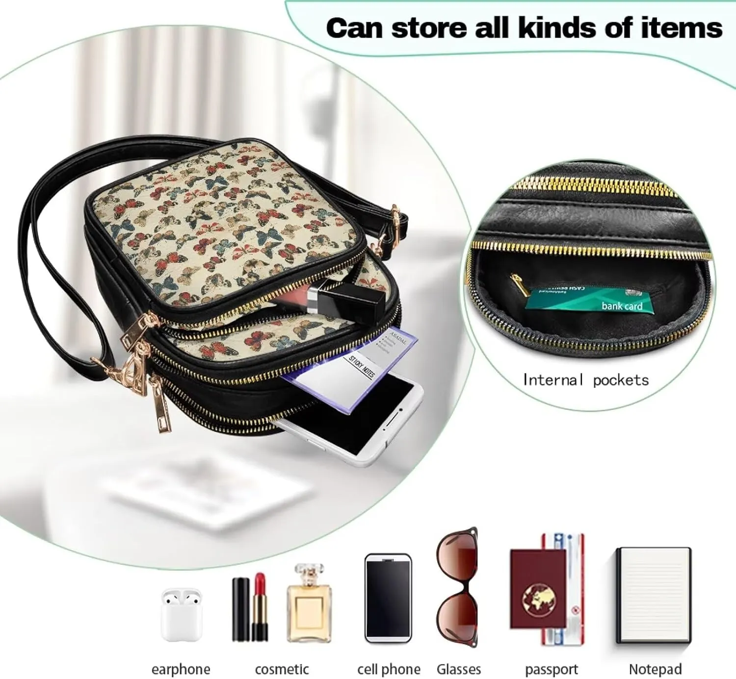 Womens Multi Pocket PU Leather Cross Body Bag Adjustable Strap Shoulder Handbags Cell Phone Purse Wallet