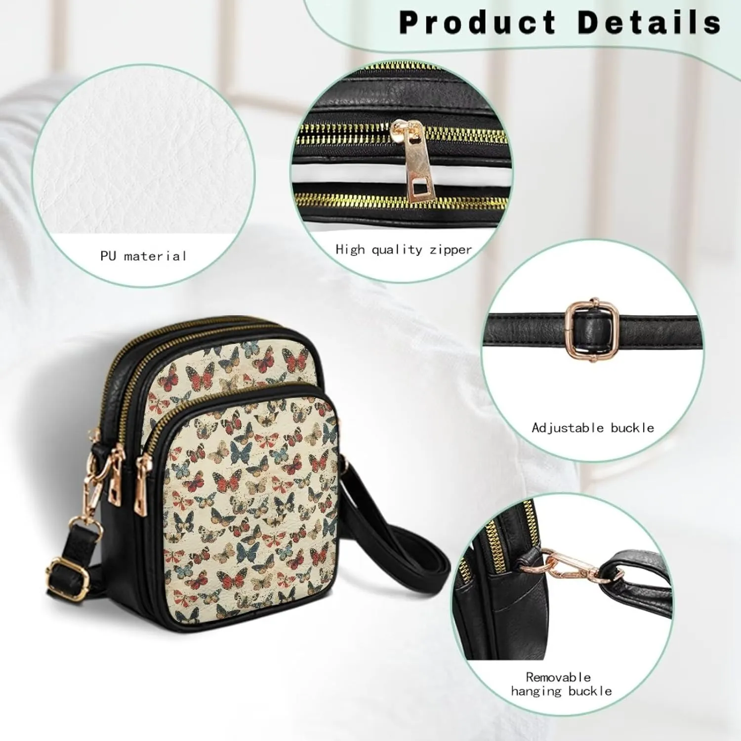 Womens Multi Pocket PU Leather Cross Body Bag Adjustable Strap Shoulder Handbags Cell Phone Purse Wallet