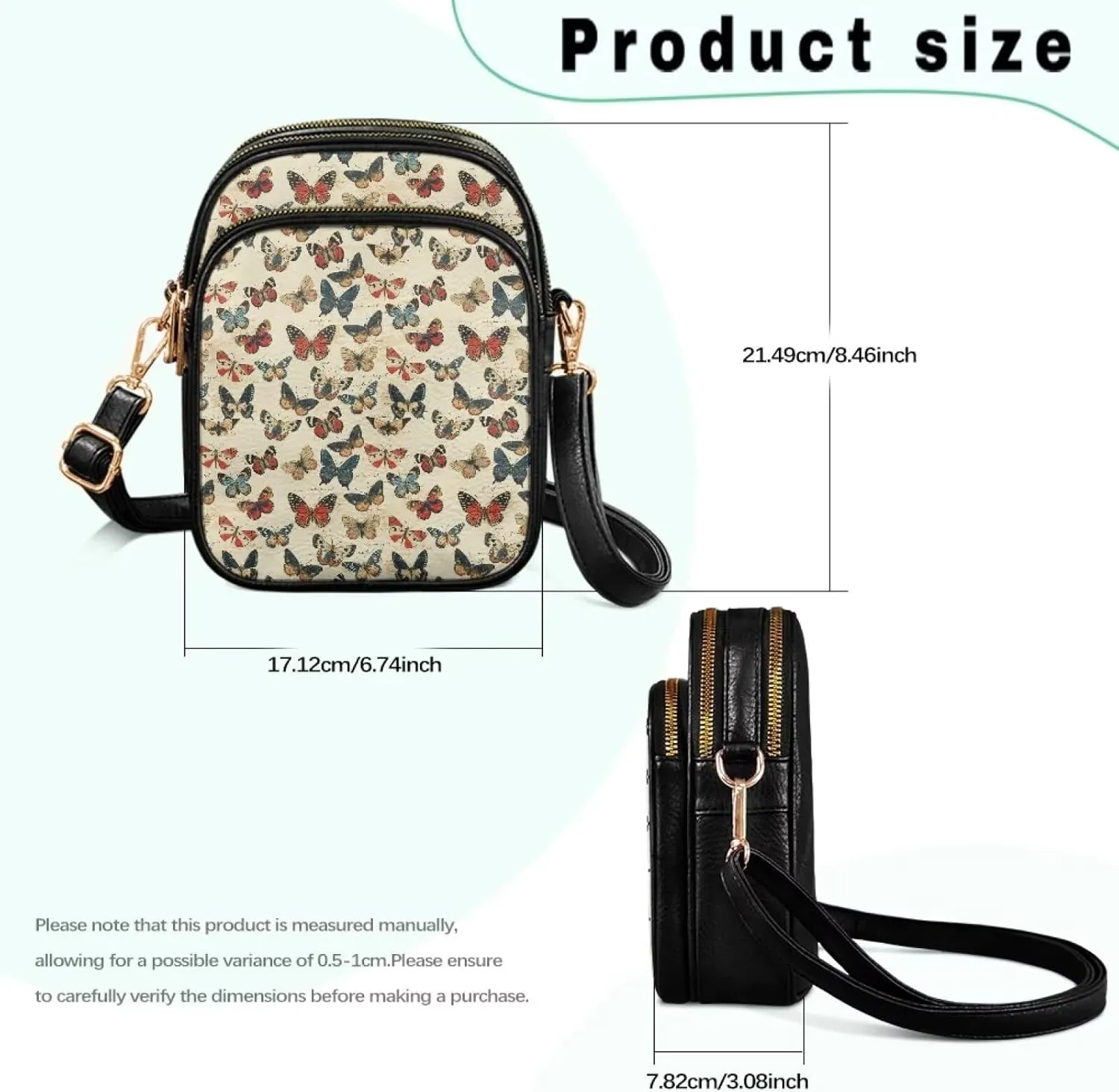 Womens Multi Pocket PU Leather Cross Body Bag Adjustable Strap Shoulder Handbags Cell Phone Purse Wallet