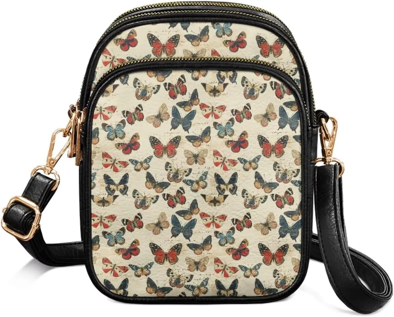 Womens Multi Pocket PU Leather Cross Body Bag Adjustable Strap Shoulder Handbags Cell Phone Purse Wallet