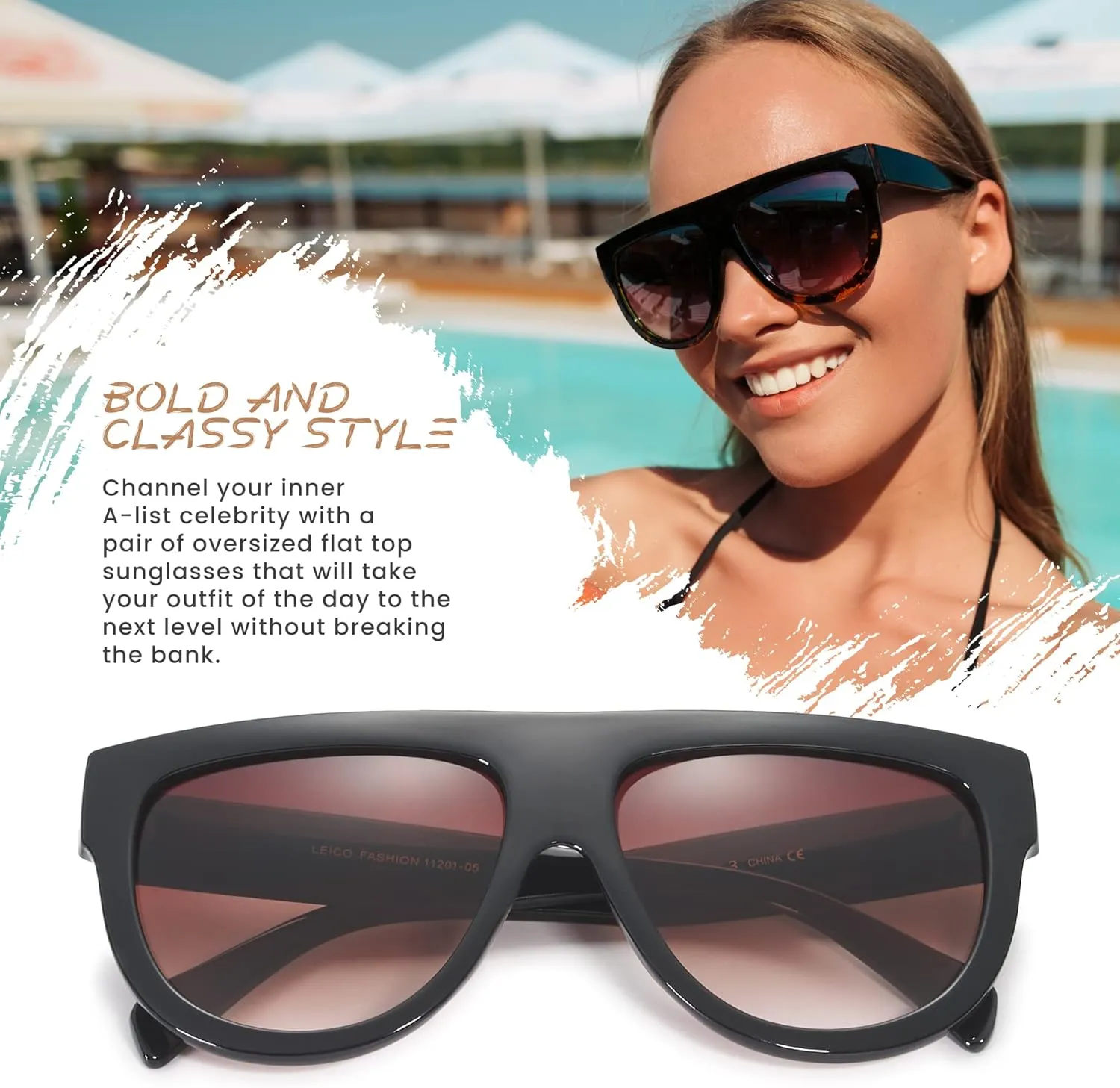 Women's Oversized Flat Top Fashion Sunglasses Trendy Big Square Designer Retro Sun Glasses Shades