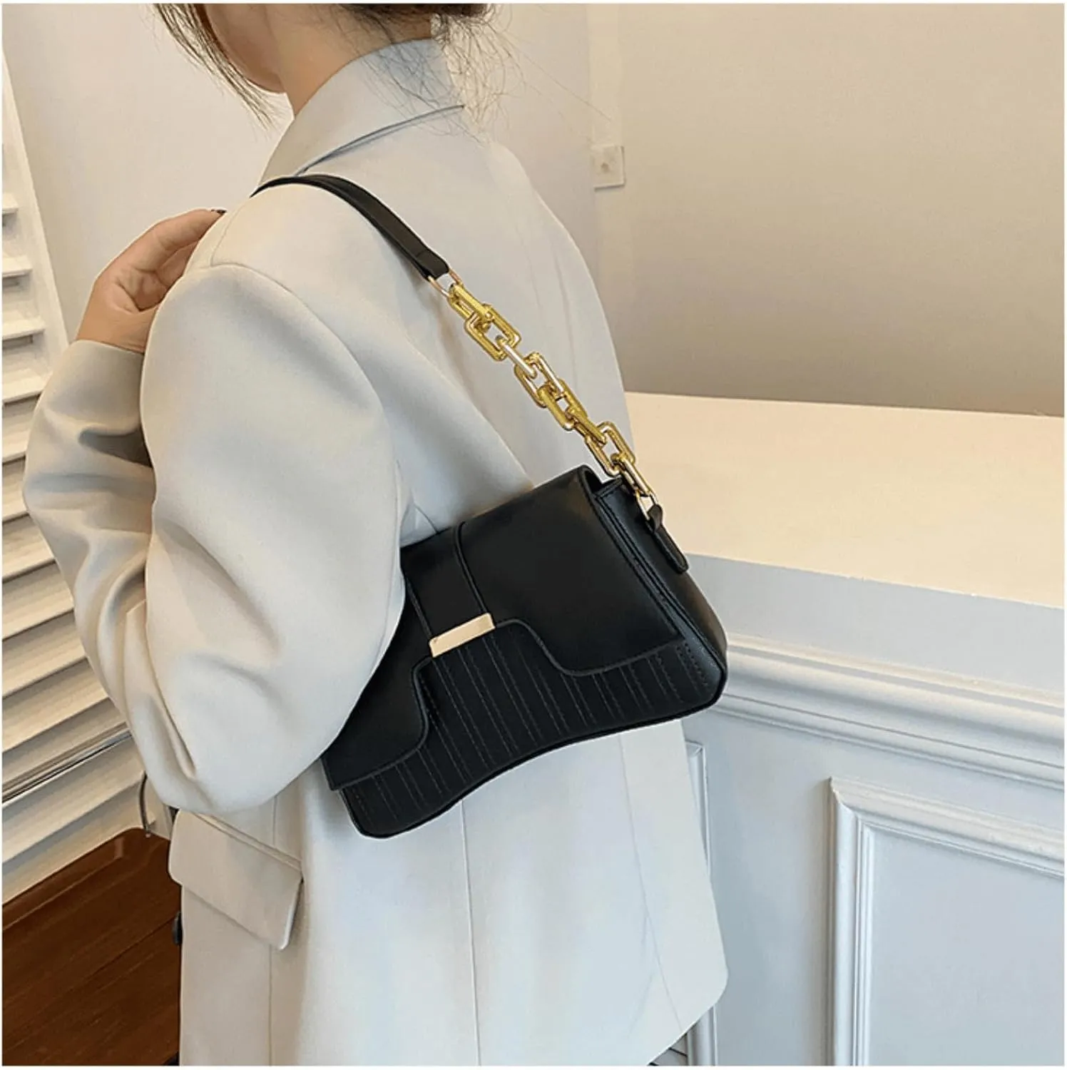 Women's Plaid Striped Saddle Crossbody Shoulder Underarm Satchel Handbag Tote Clutch Purse Hobo Bag
