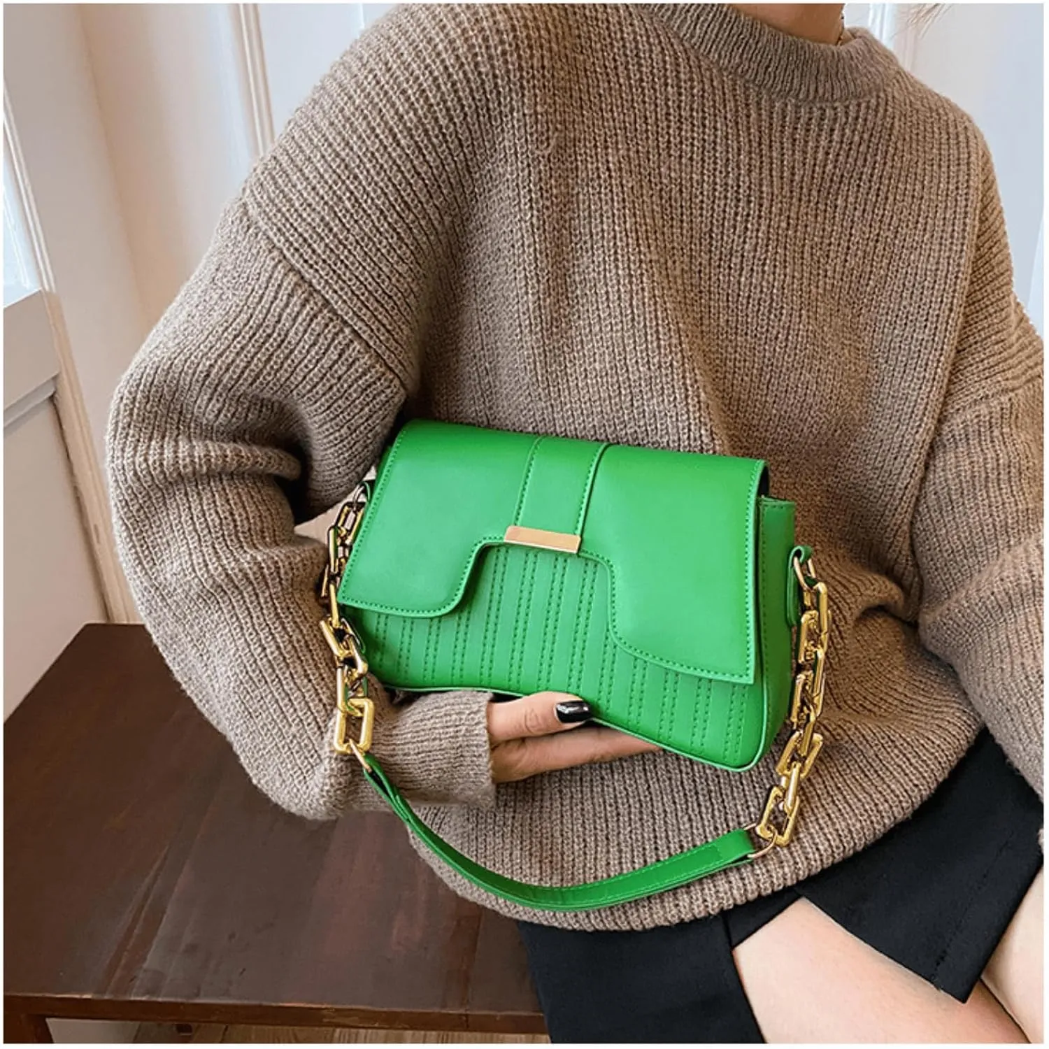 Women's Plaid Striped Saddle Crossbody Shoulder Underarm Satchel Handbag Tote Clutch Purse Hobo Bag
