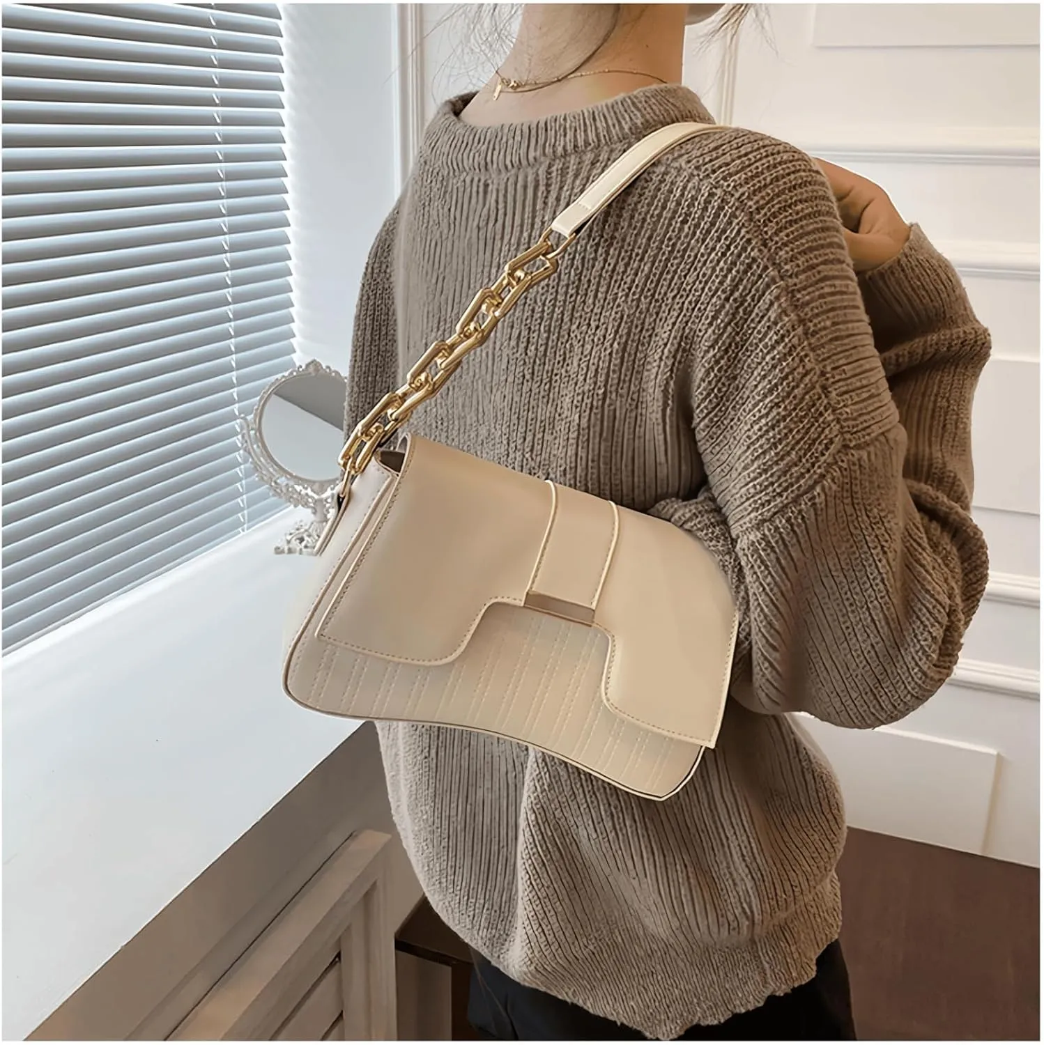Women's Plaid Striped Saddle Crossbody Shoulder Underarm Satchel Handbag Tote Clutch Purse Hobo Bag