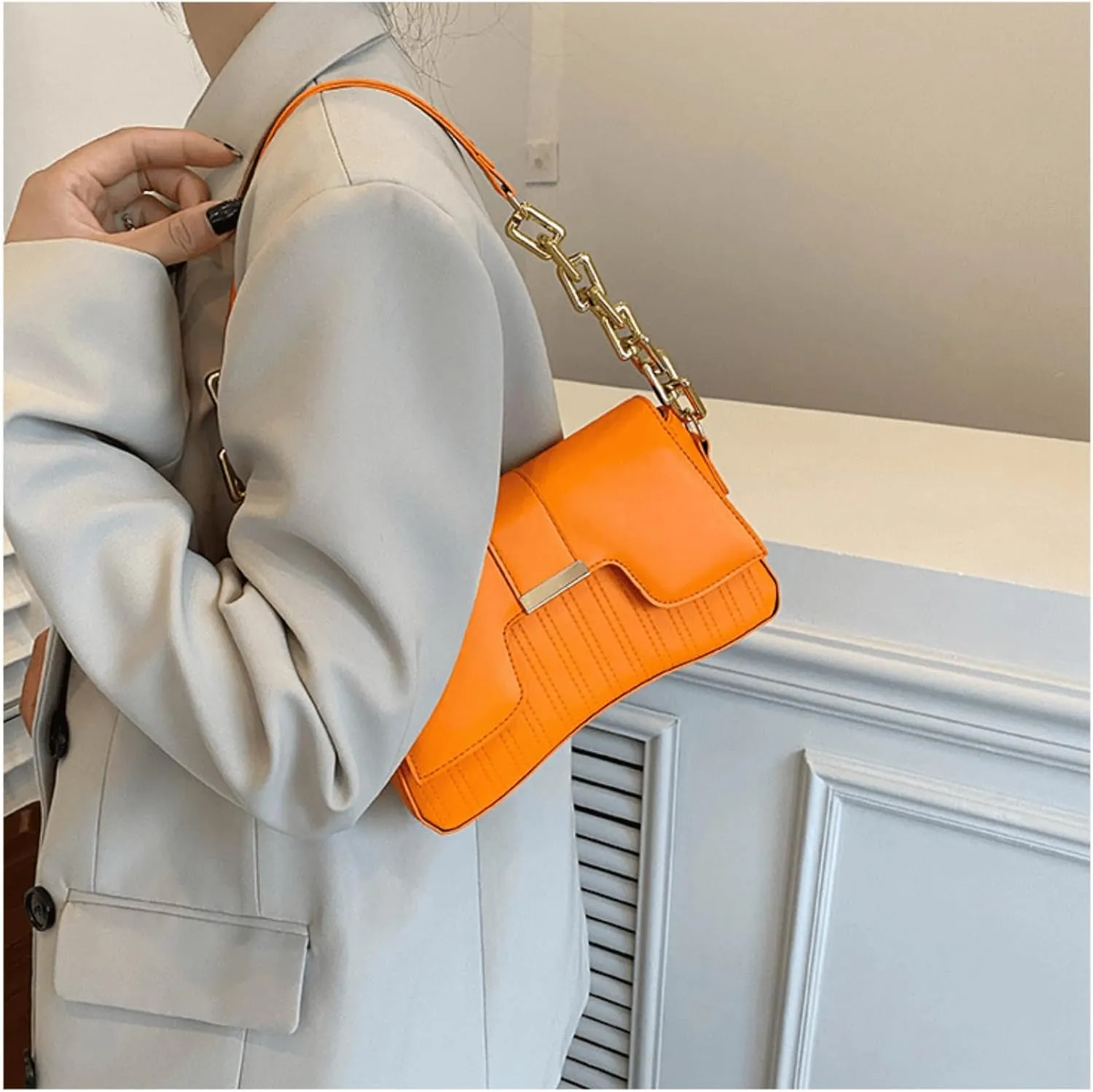 Women's Plaid Striped Saddle Crossbody Shoulder Underarm Satchel Handbag Tote Clutch Purse Hobo Bag