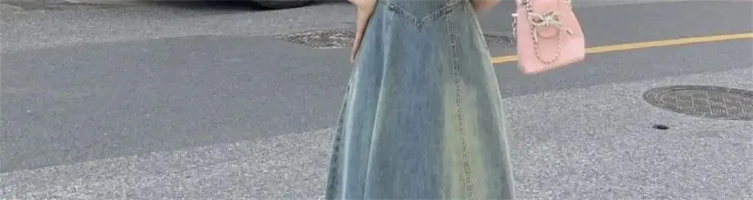 Women's Plus Size Denim A- Line Slimming Short Sleeve Square Collar Long Dresses